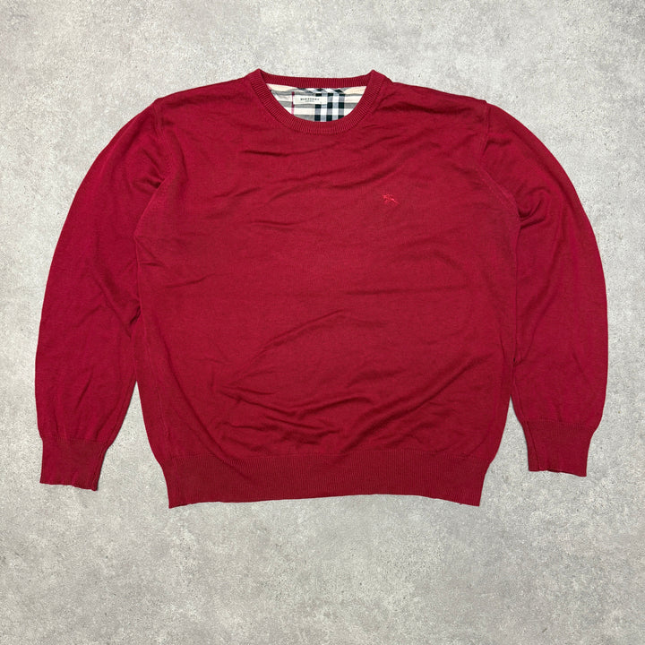 Vintage Burberry Crew Neck Jumper Size L Red