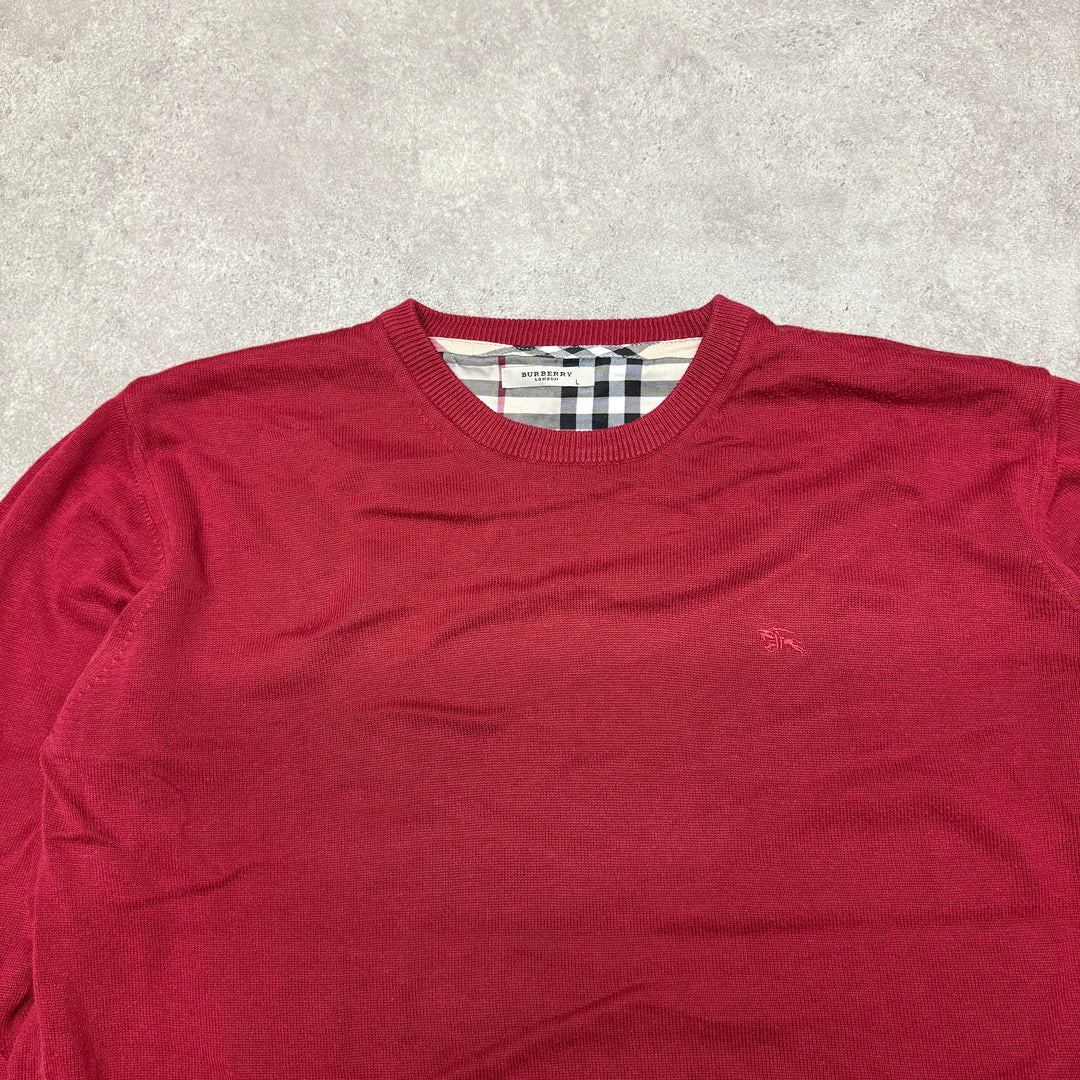 Vintage Burberry Crew Neck Jumper Size L Red