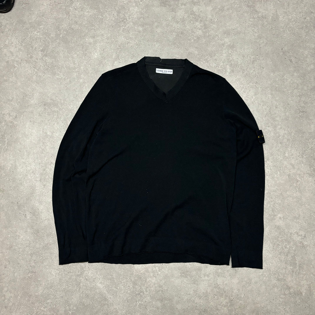 Vintage Stone Island V-Neck Black Knitted Jumper (XL)