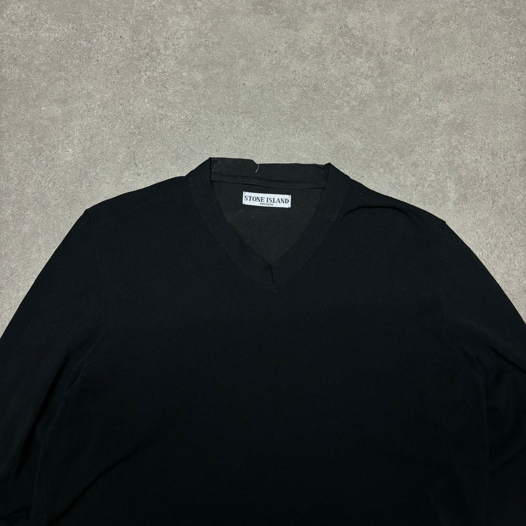 Vintage Stone Island V-Neck Black Knitted Jumper (XL)