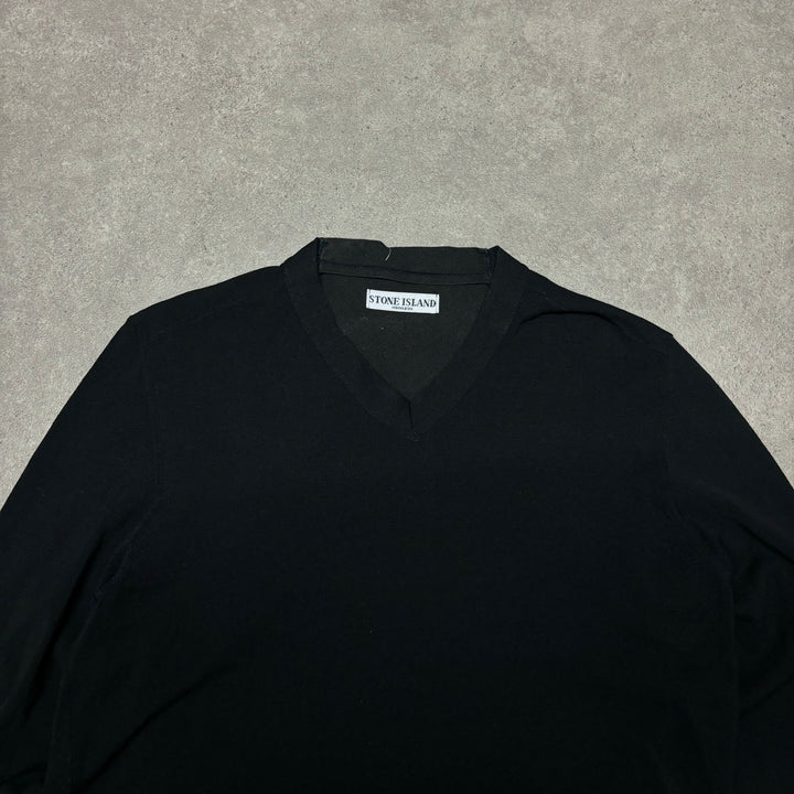 Vintage Stone Island V-Neck Black Knitted Jumper (XL)