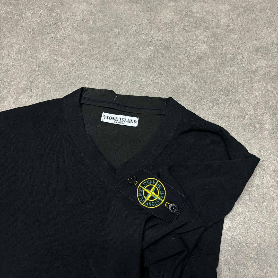 Vintage Stone Island V-Neck Black Knitted Jumper (XL)