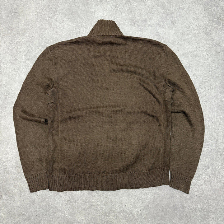 Polo Ralph Lauren Full Zip Up Knit Jumper Size M Brown