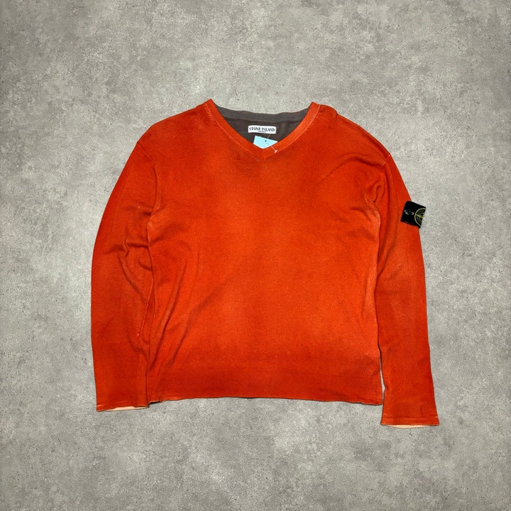 Vintage Stone Island V-Neck Orange Knitted Sweater (M)