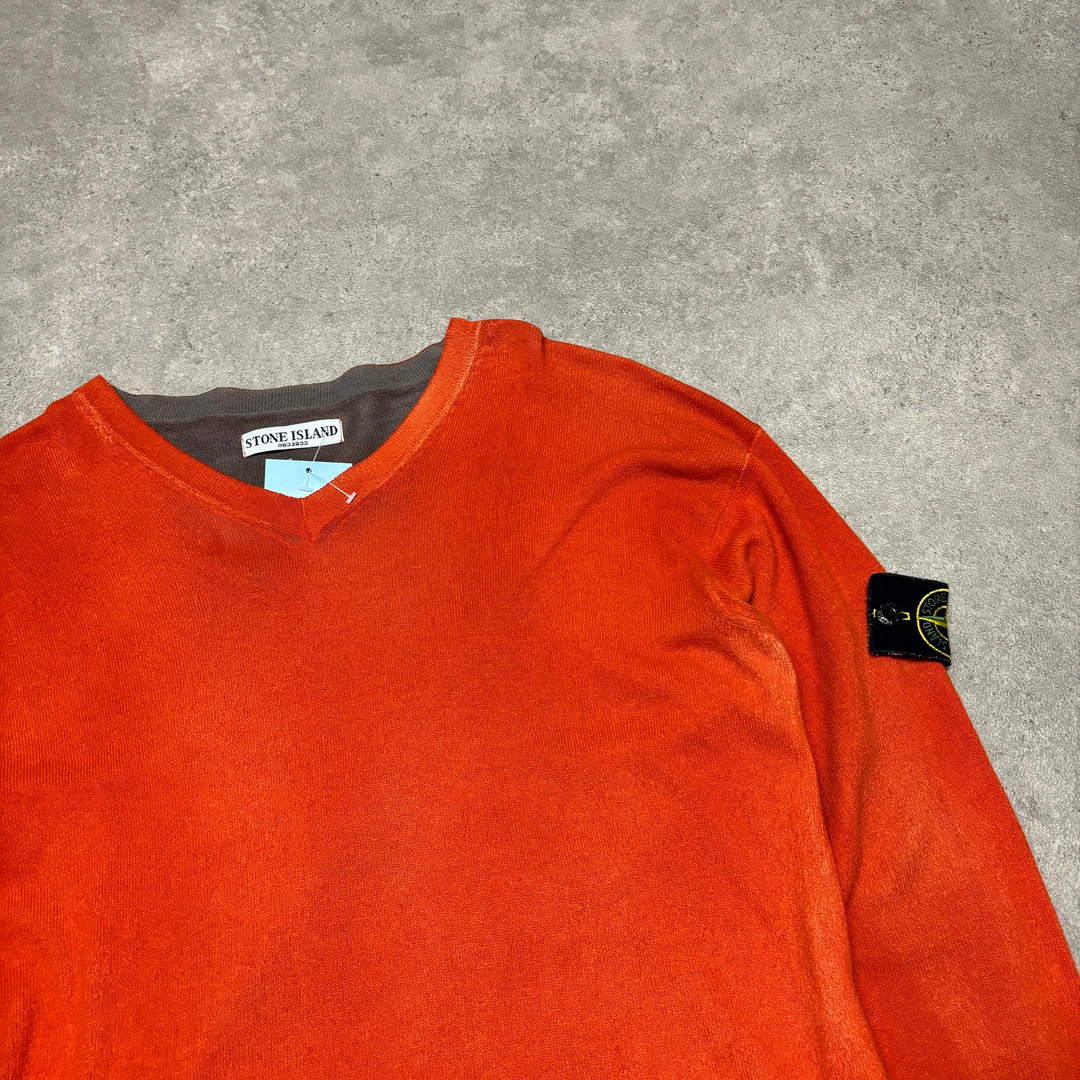 Vintage Stone Island V-Neck Orange Knitted Sweater (M)