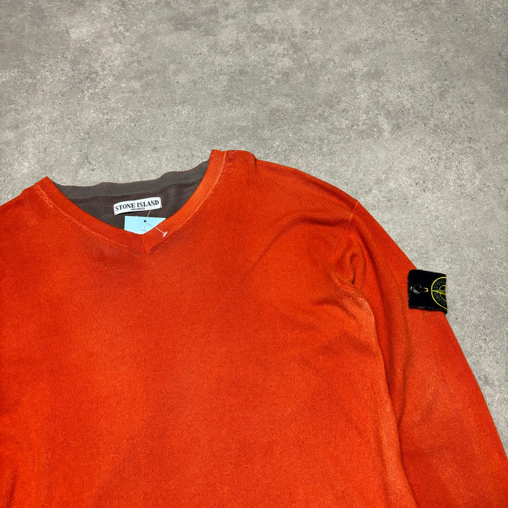 Vintage Stone Island V-Neck Orange Knitted Sweater (M)