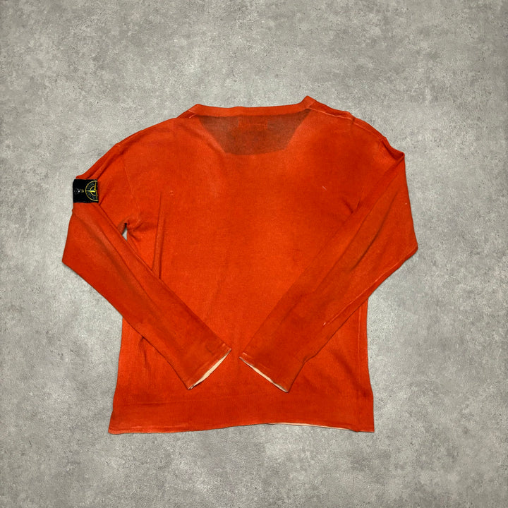 Vintage Stone Island V-Neck Orange Knitted Sweater (M)