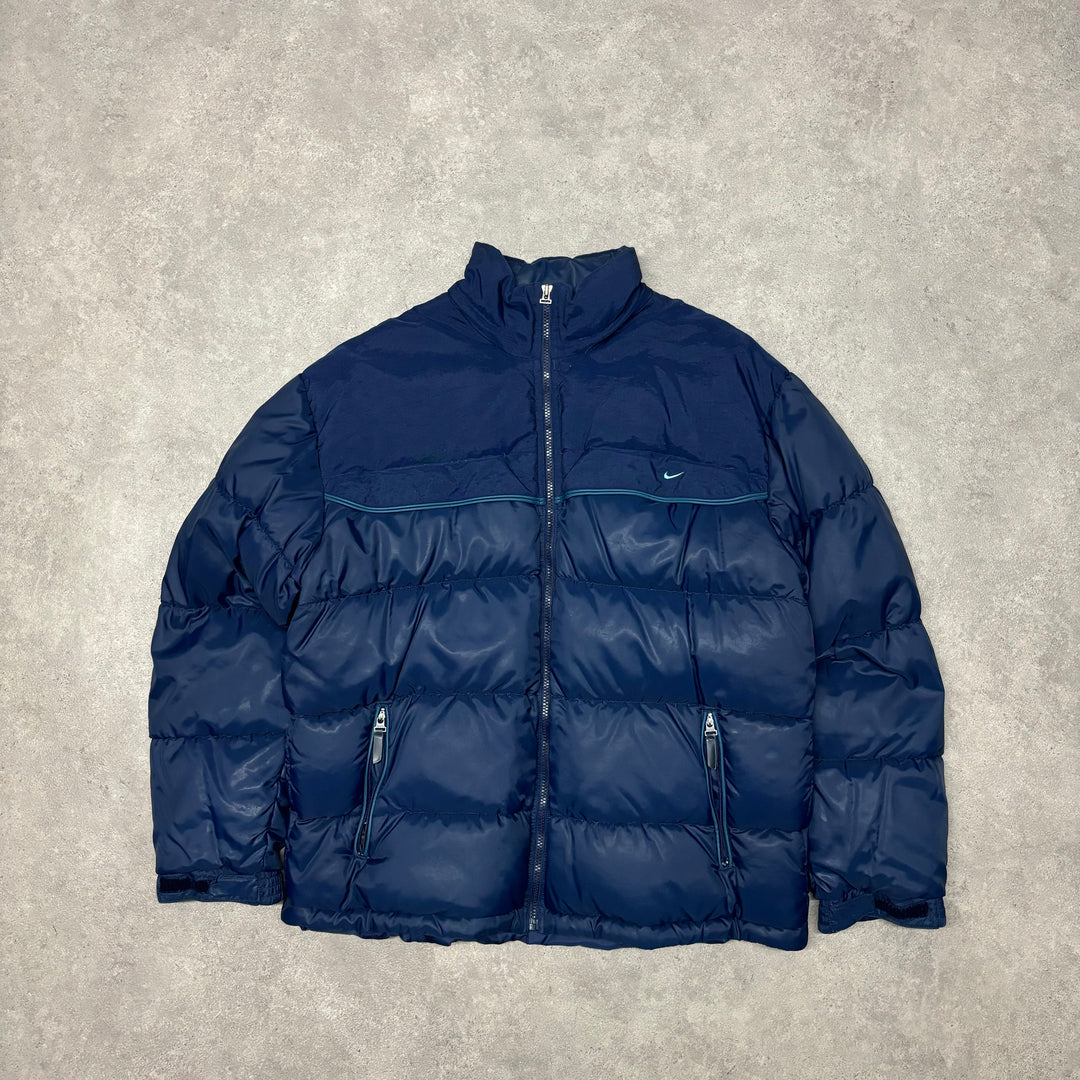 00's Vintage Nike Navy Down Puffer Jacket (M)