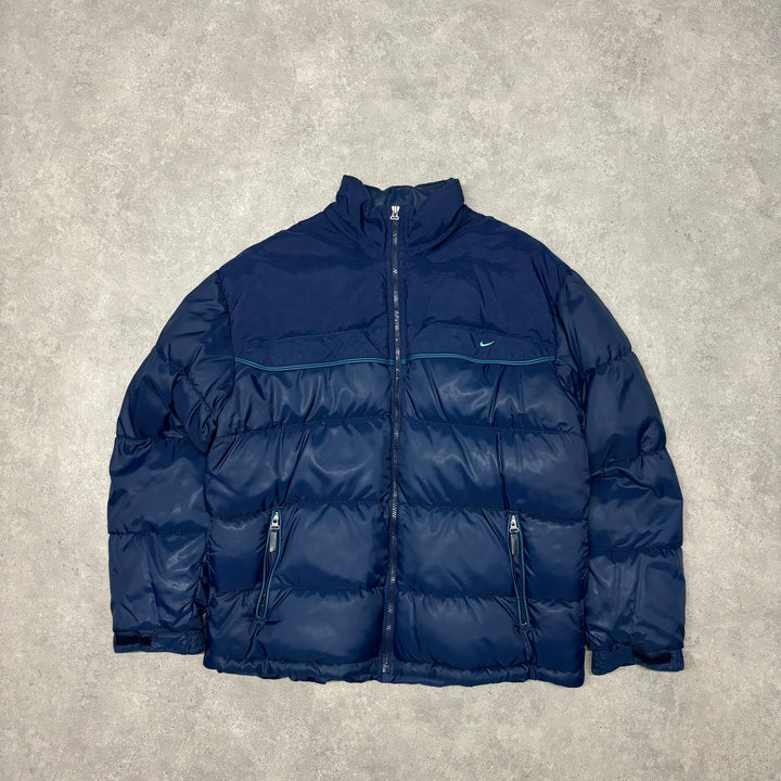 00's Vintage Nike Navy Down Puffer Jacket (M)