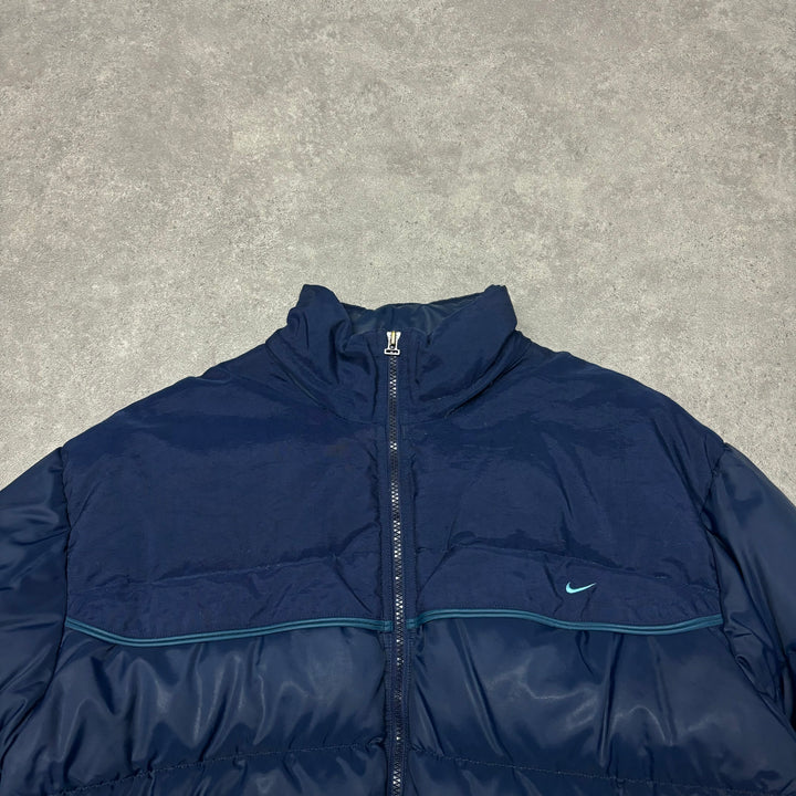 00's Vintage Nike Navy Down Puffer Jacket (M)