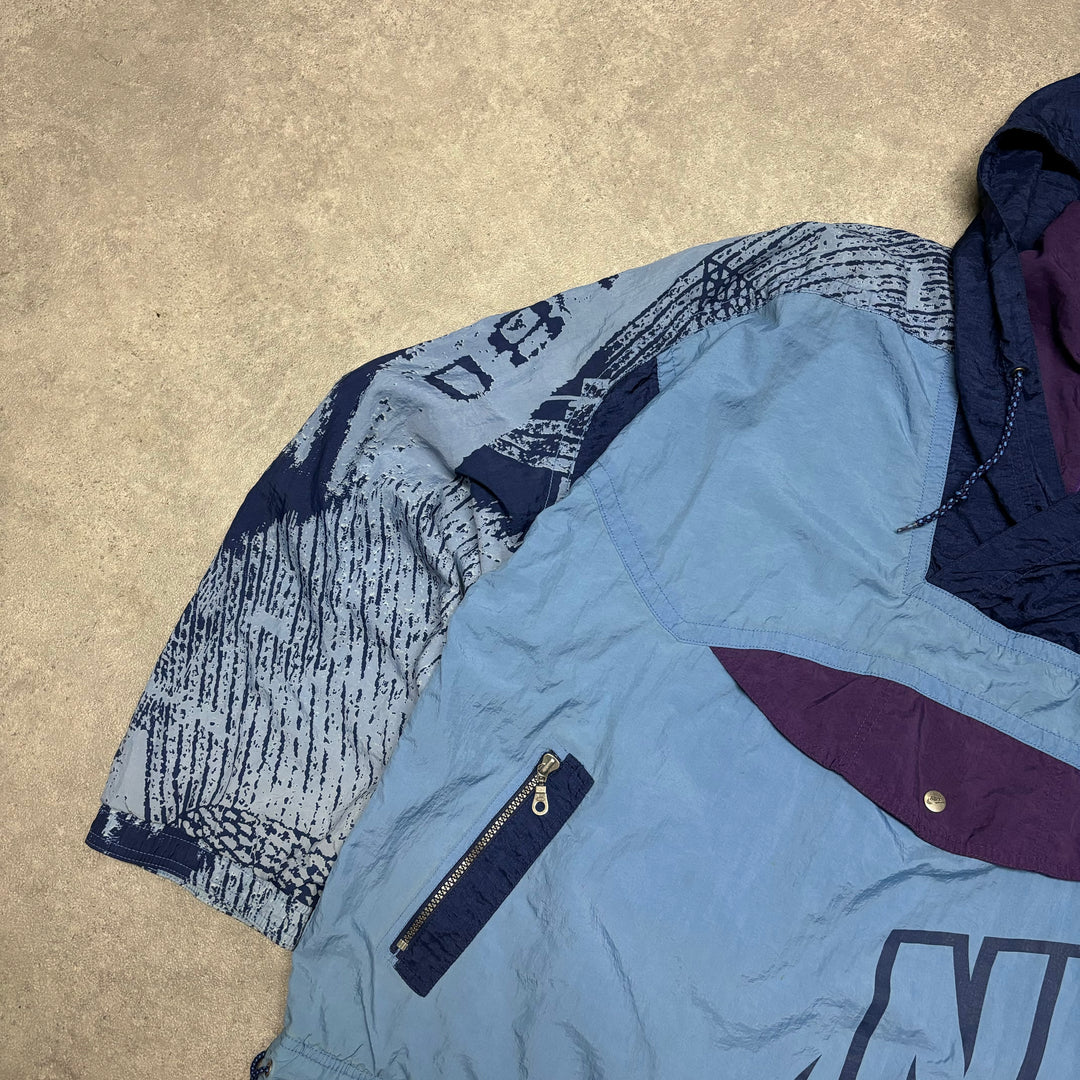 80's Wavy Vintage Nike Blue Quarter Zip Hooded Track Jacket (XXL)