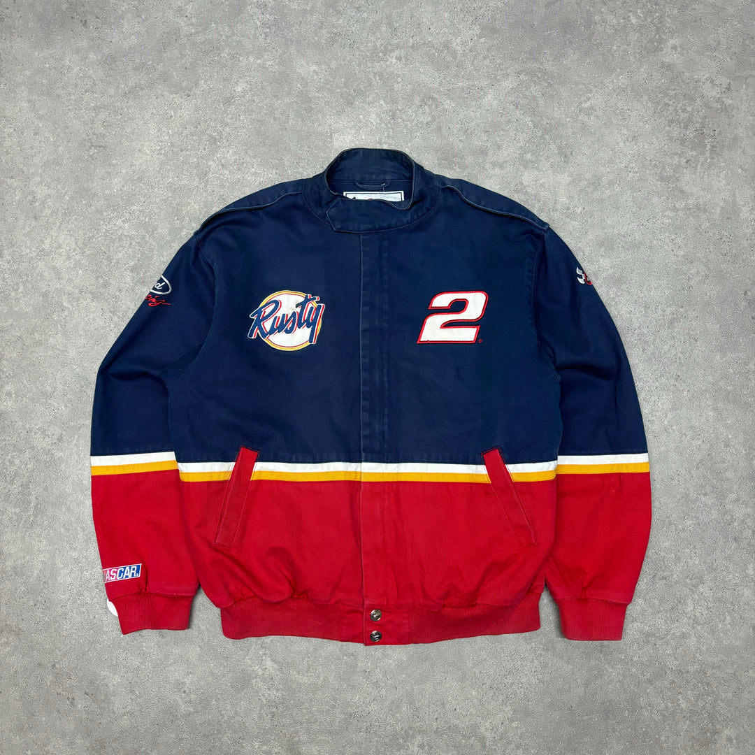 Vintage Nascar Rustu Navy & Red Racing Jacket (XL)