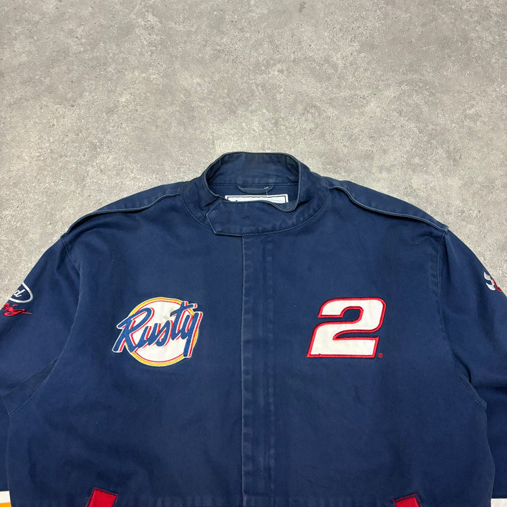 Vintage Nascar Rustu Navy & Red Racing Jacket (XL)