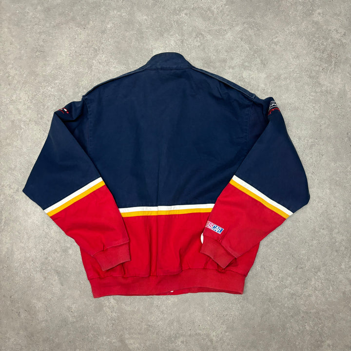 Vintage Nascar Rustu Navy & Red Racing Jacket (XL)