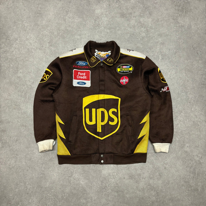 Vintage Nascar UPS Brown & Yellow Racing Jacket (XL)