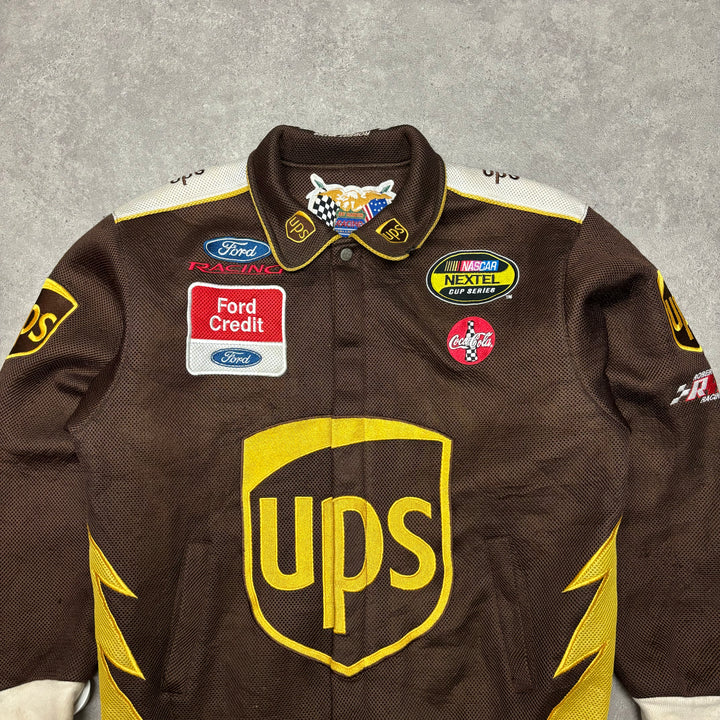 Vintage Nascar UPS Brown & Yellow Racing Jacket (XL)