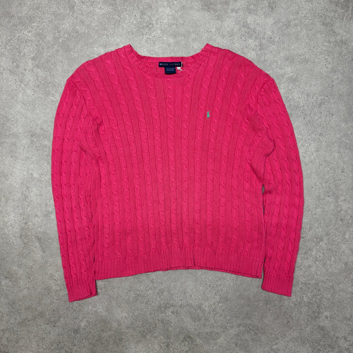 Polo Ralph Lauren Cable Knit Jumper Women Size L Pink