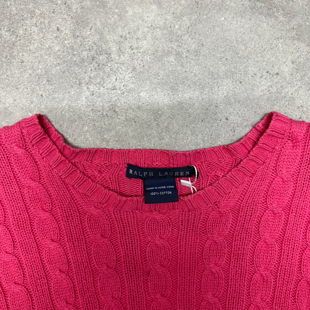 Polo Ralph Lauren Cable Knit Jumper Women Size L Pink