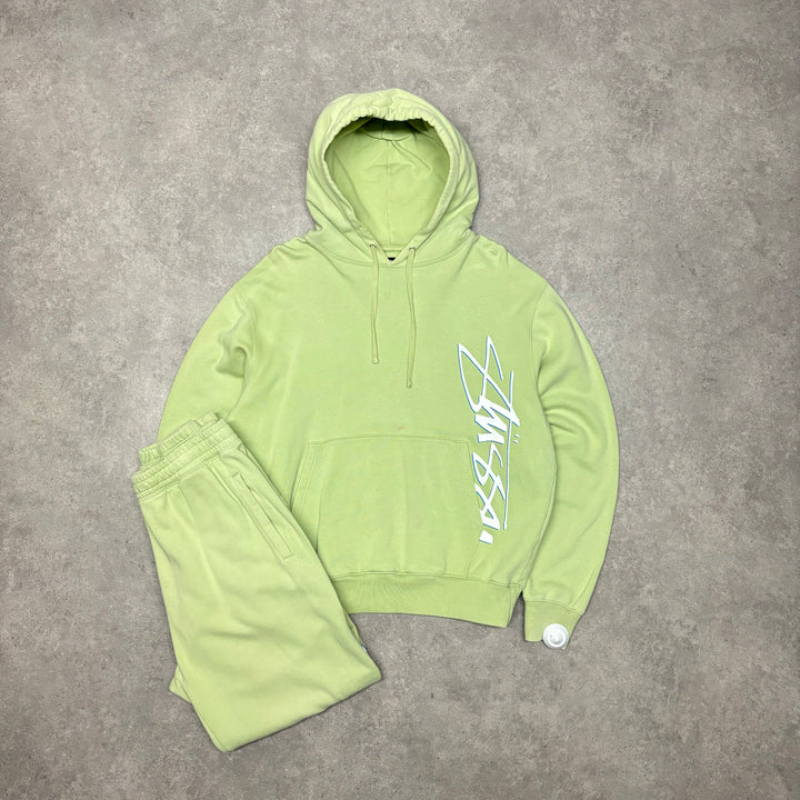 Vintage Stussy Green Hoodie & Tracksuit Bottom Set (L)