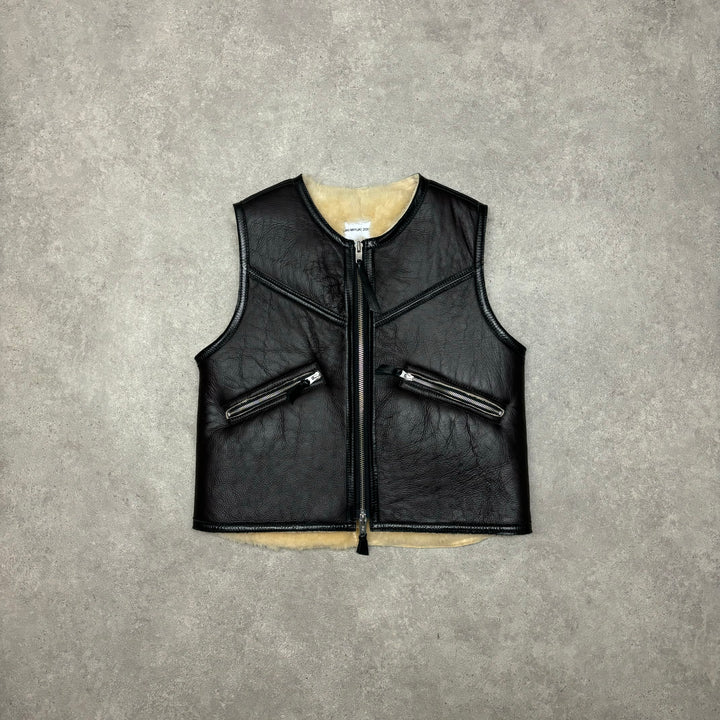 MKI Miyakio Zaku Sample Sherling Brown Leather Gilet (S)