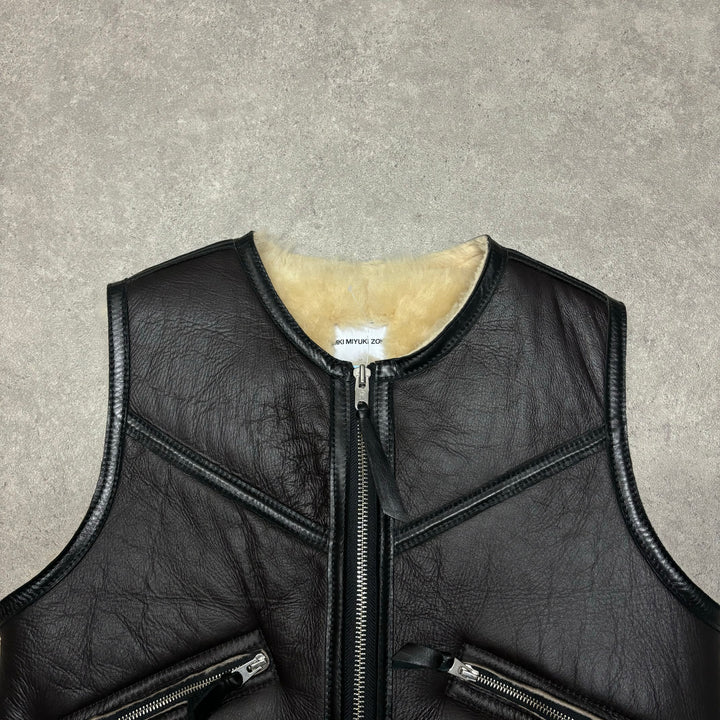 MKI Miyakio Zaku Sample Sherling Brown Leather Gilet (S)