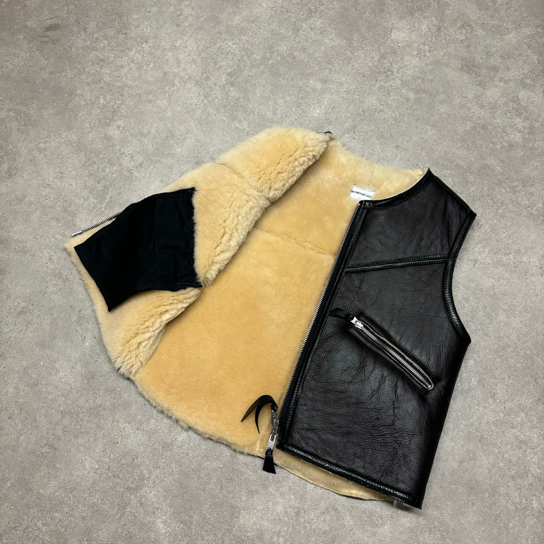 MKI Miyakio Zaku Sample Sherling Brown Leather Gilet (S)