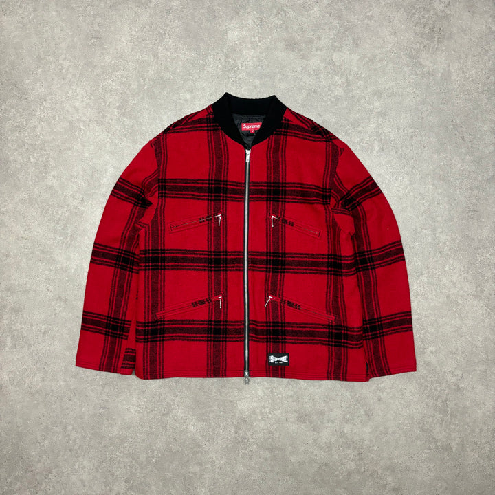 2019 Supreme Red Flannel Zip Up Jacket (L)