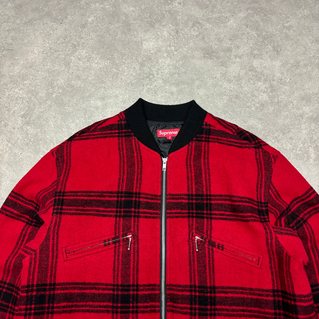 2019 Supreme Red Flannel Zip Up Jacket (L)