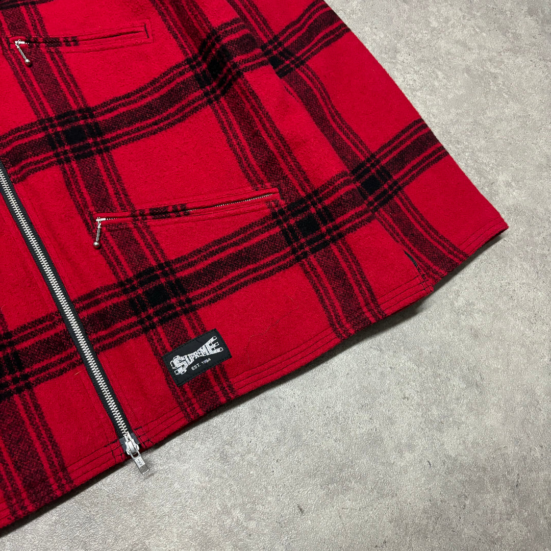 2019 Supreme Red Flannel Zip Up Jacket (L)