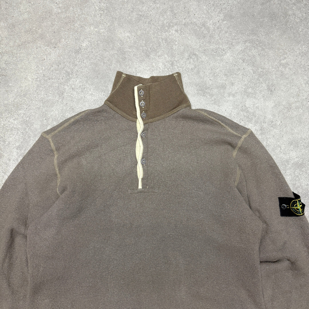 Vintage Stone Island Quarter Button Jumper Size XXL Beige