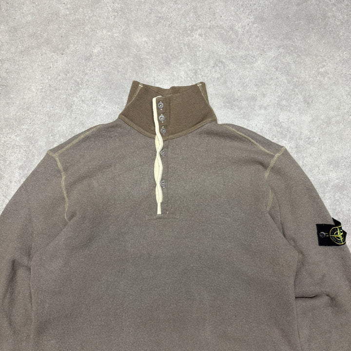 Vintage Stone Island Quarter Button Jumper Size XXL Beige