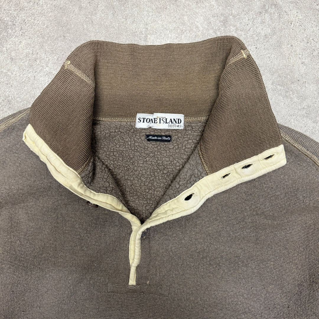 Vintage Stone Island Quarter Button Jumper Size XXL Beige