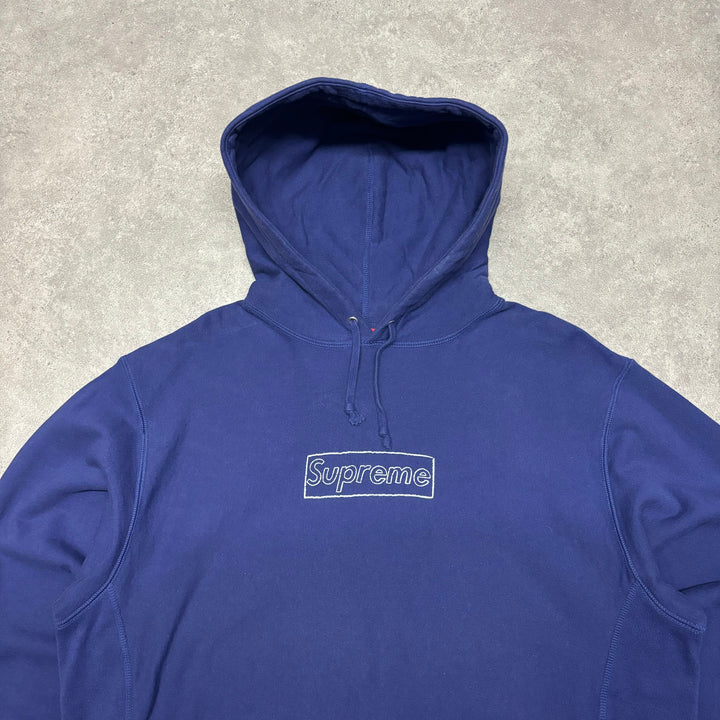 Supreme x Kaws Chalk Logo Navy Pullover Hoodie (L)