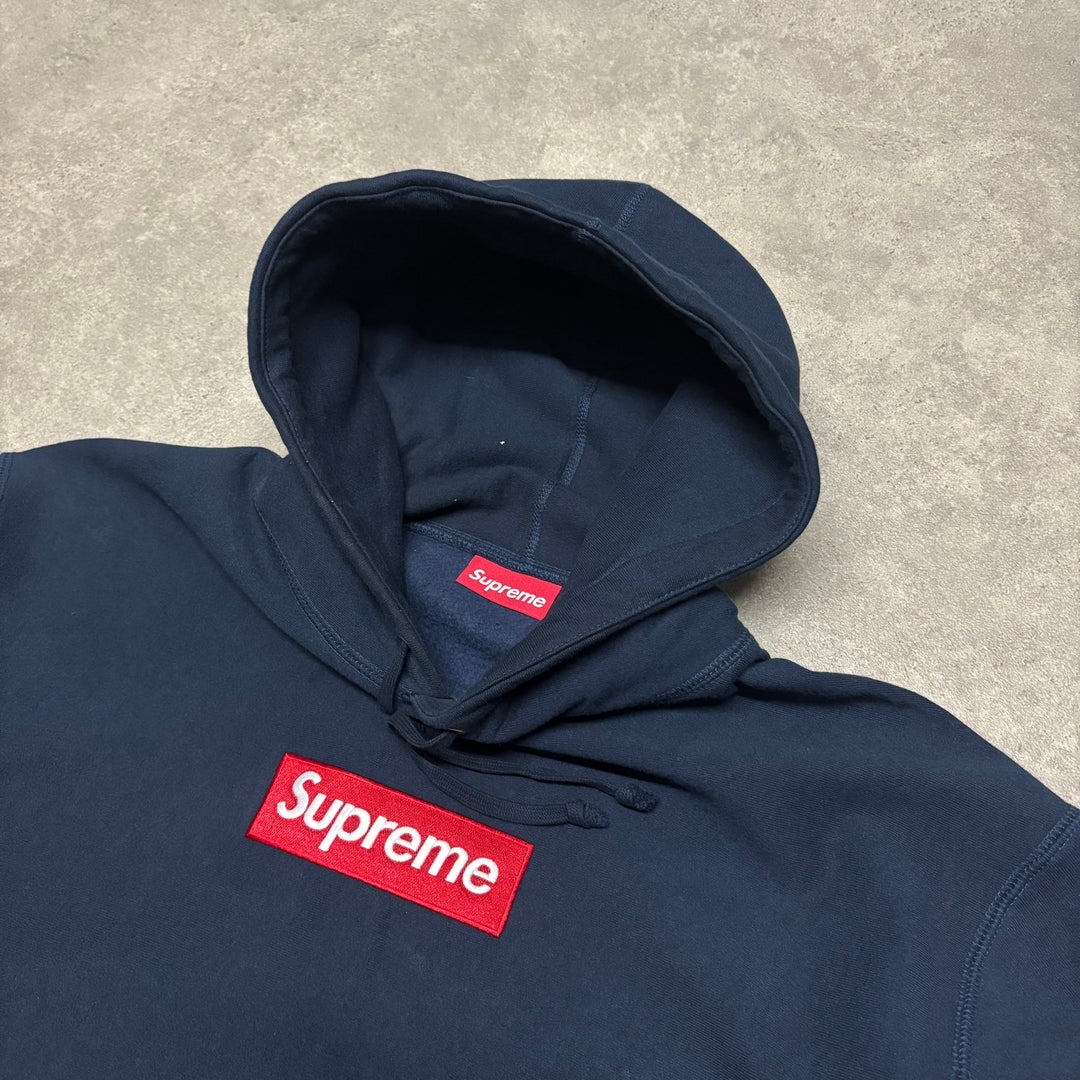 Supreme Navy Box Logo Pullover Hoodie (L)