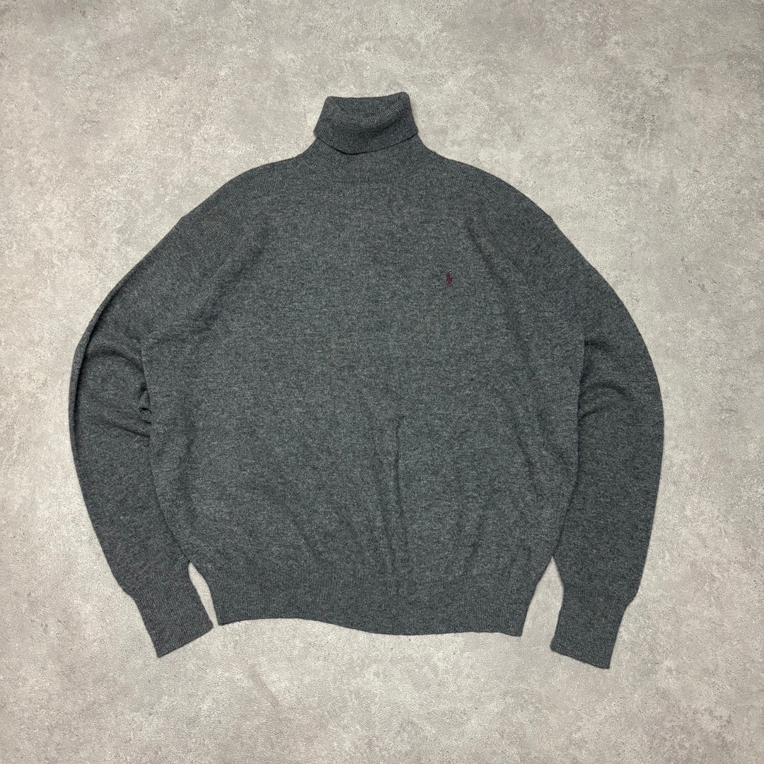 Vintage Polo Ralph Lauren Grey Turtle Neck Knitted Sweater (XXL)