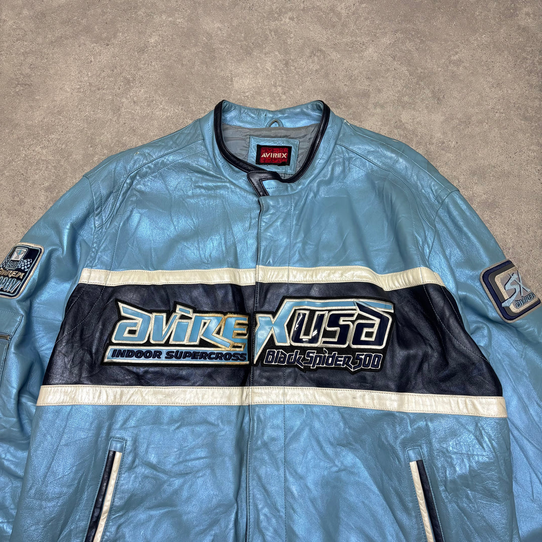 Vintage Avirex Blue Leather Spell Out Jacket (4XL)