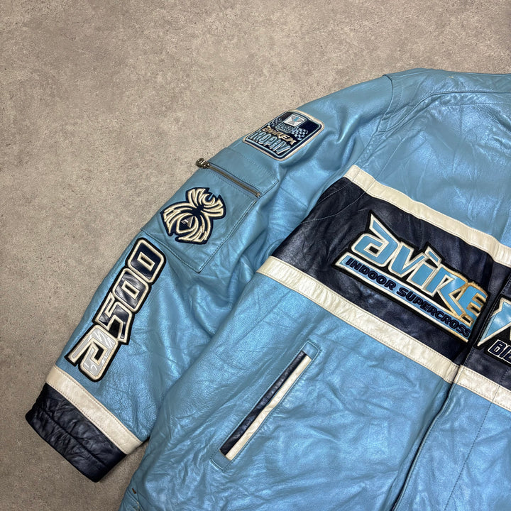 Vintage Avirex Blue Leather Spell Out Jacket (4XL)