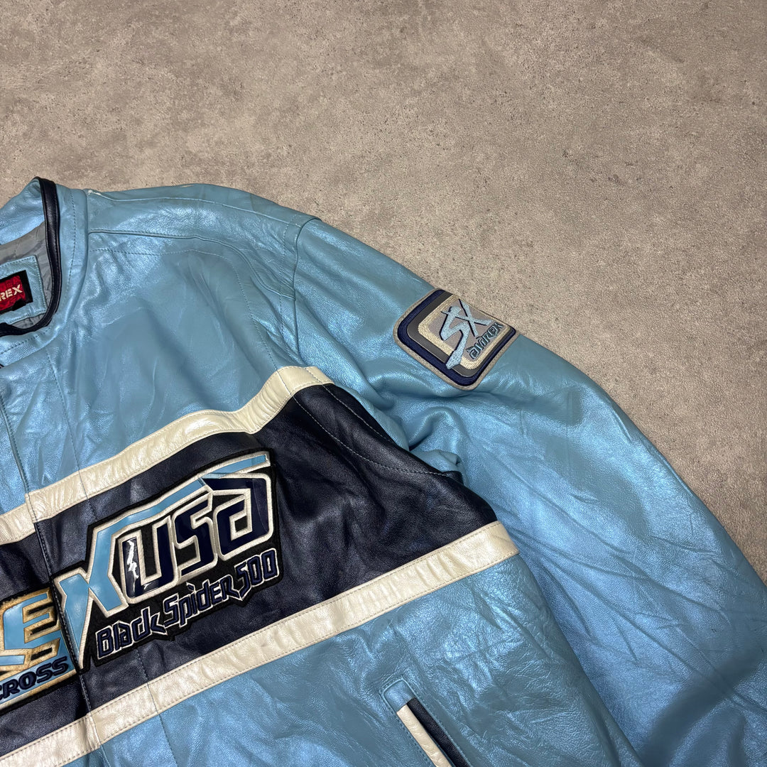 Vintage Avirex Blue Leather Spell Out Jacket (4XL)