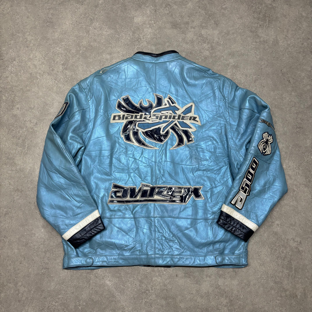 Vintage Avirex Blue Leather Spell Out Jacket (4XL)