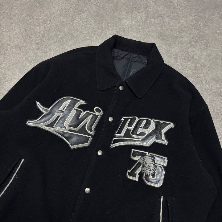 Vintage Avirex Black Reversible Wool Jacket (XXL)