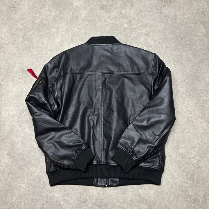 Alpha Industries Black Leather Bomber Jacket (3XL)