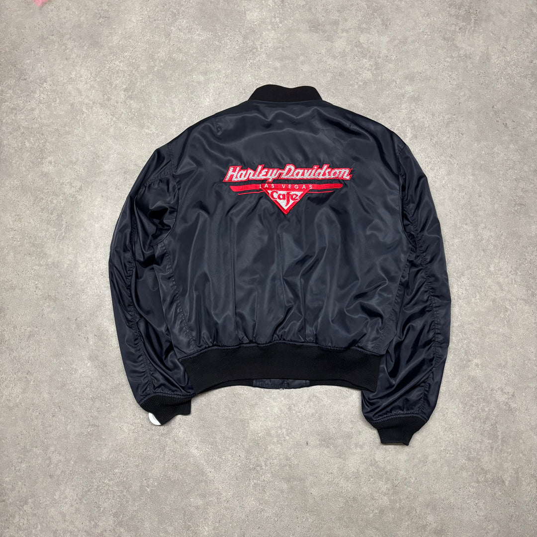 Vintage Harley Davidson Black Bomber Jacket (S)