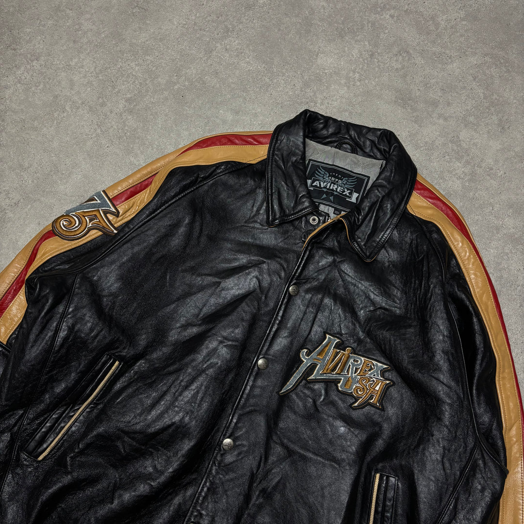 Vintage Avirex Black Leather Jacket (3XL)