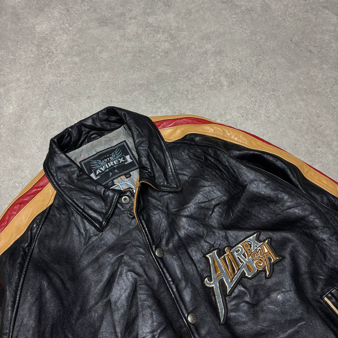 Vintage Avirex Black Leather Jacket (3XL)