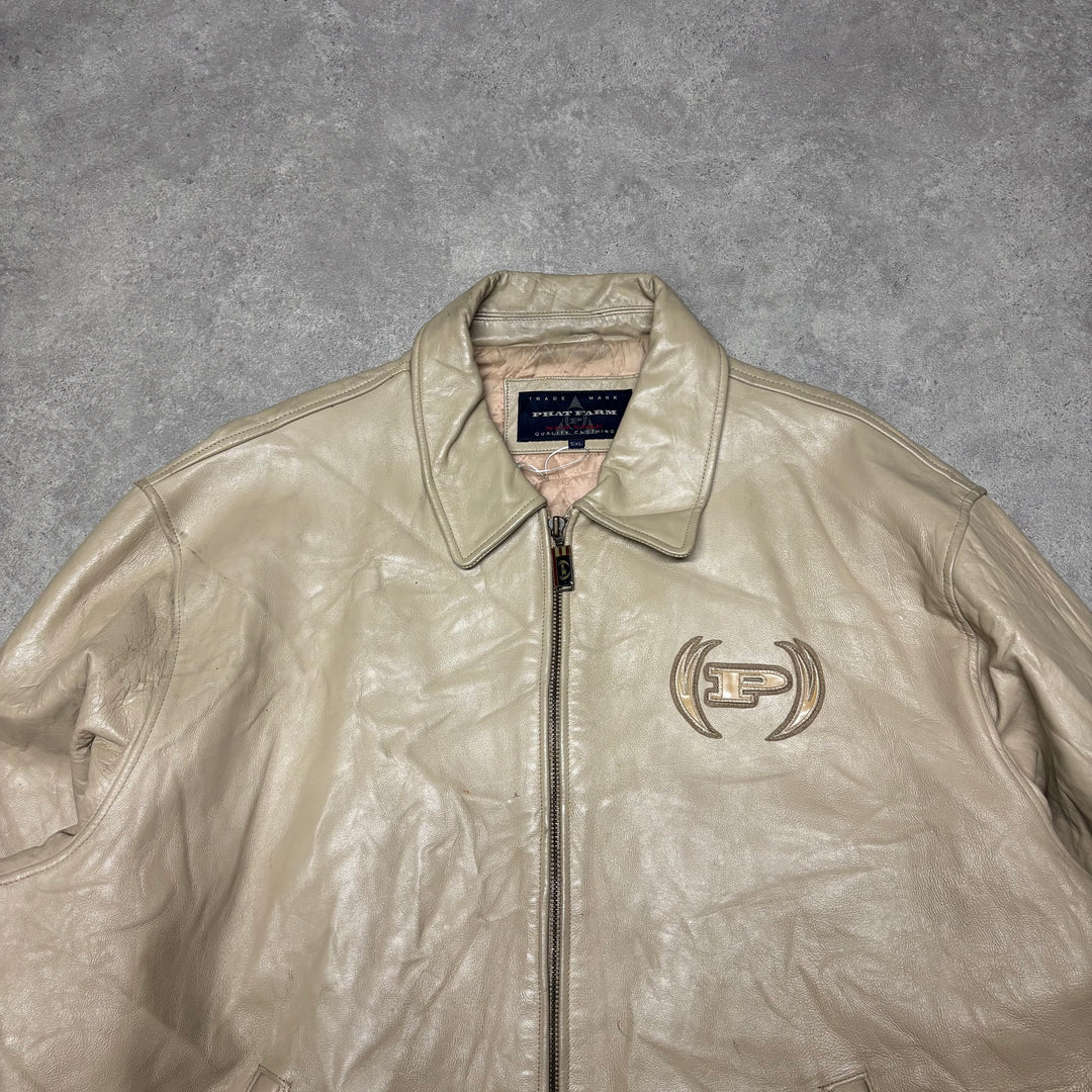 Vintage Phat Farm Beige Leather Jacket (5XL)