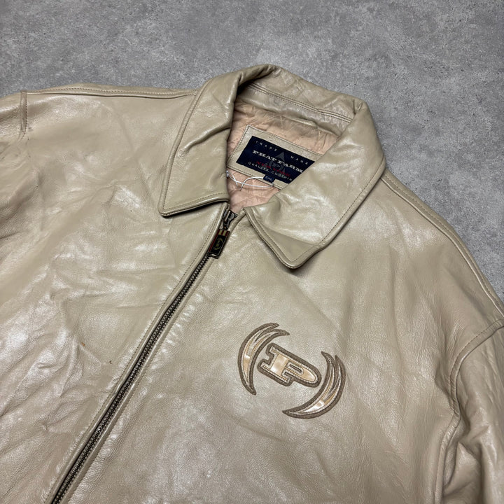 Vintage Phat Farm Beige Leather Jacket (5XL)