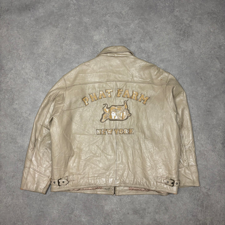 Vintage Phat Farm Beige Leather Jacket (5XL)