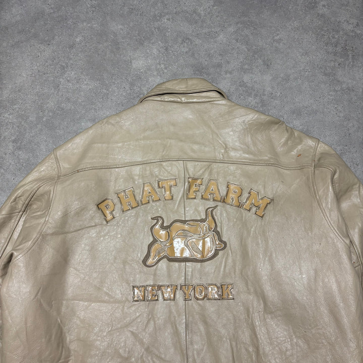 Vintage Phat Farm Beige Leather Jacket (5XL)