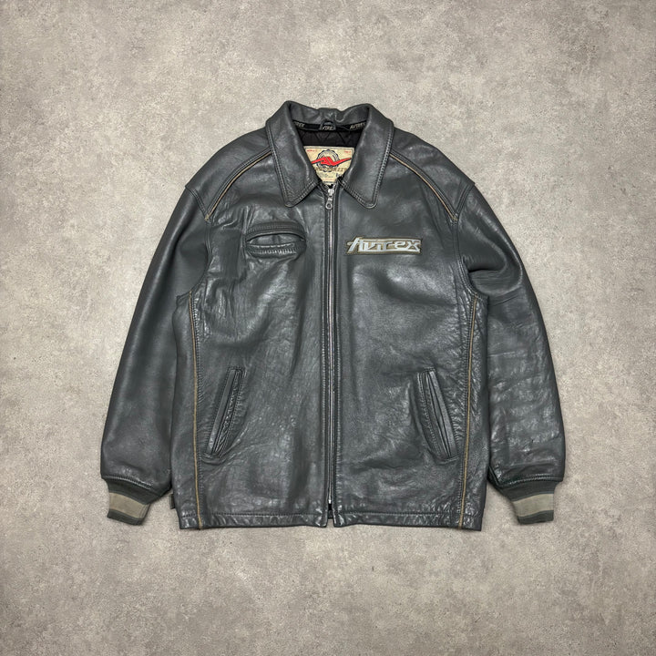 Vintage Avirex Grey Leather Jacket (XL)