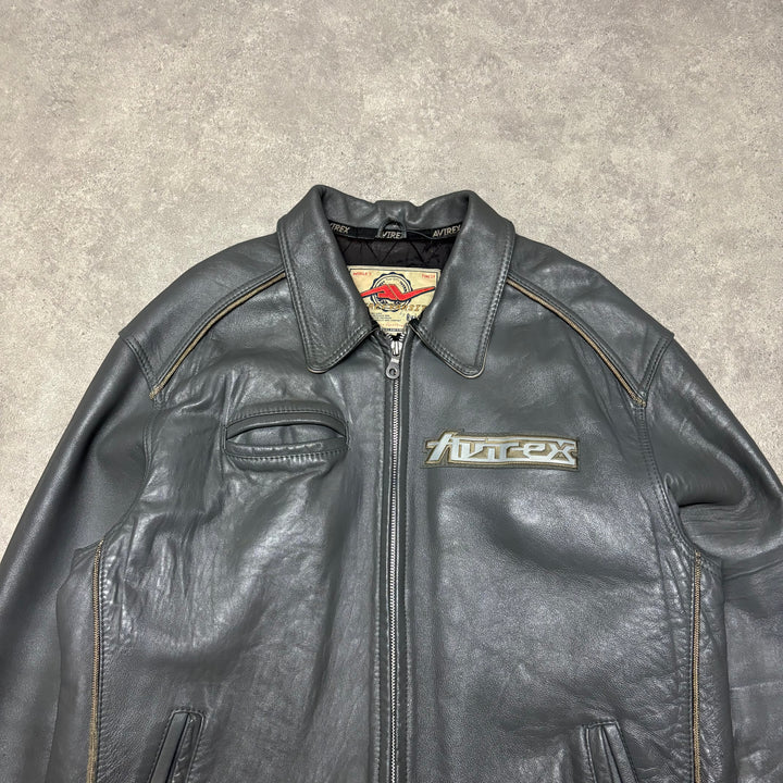 Vintage Avirex Grey Leather Jacket (XL)